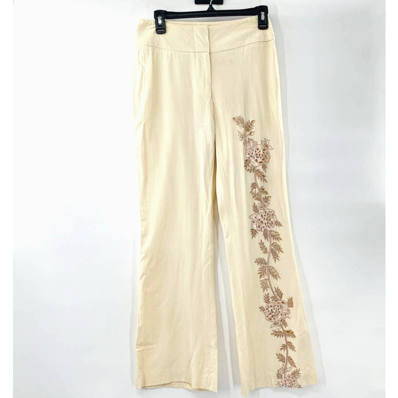 Yigal Azrouël Embellished Sequin Cut Out Flat Front Straight Leg Trousers Size 4 - Picture 14 of 14